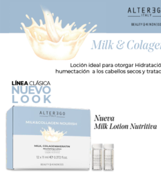 Ampolletas Alterego Leche Milk Colageno beneficio nutricion y suavidad capilar
