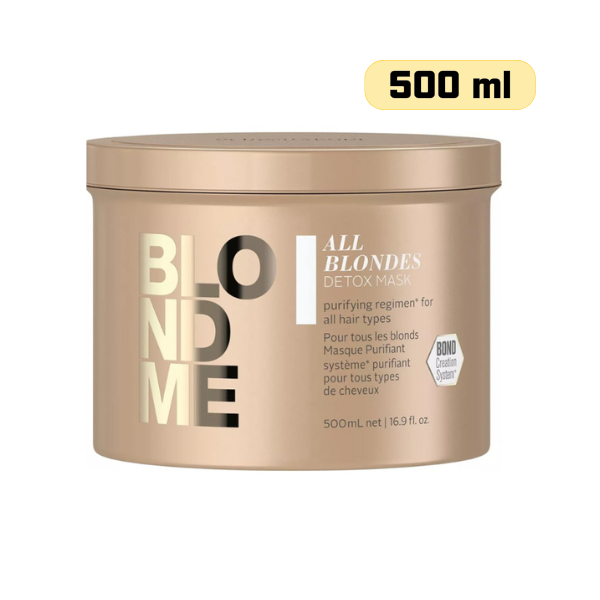 Mascarilla BlondMe Detox 500ml para purificar y fortalecer cabello rubio.