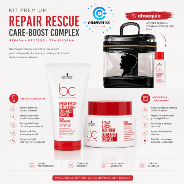 kit Bonacure Repair Rescue para cabello tratado químicamente y puntas dañadas