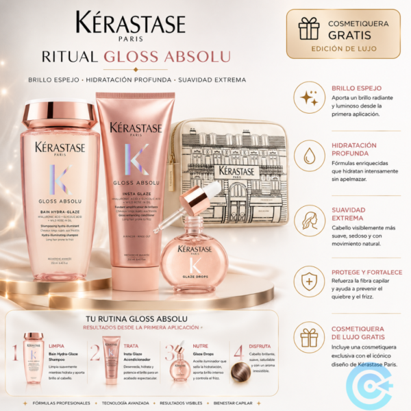 Kerastase Kit Gloss Absolu Shampoo Acondicionador Aceite control de frizz y humedad