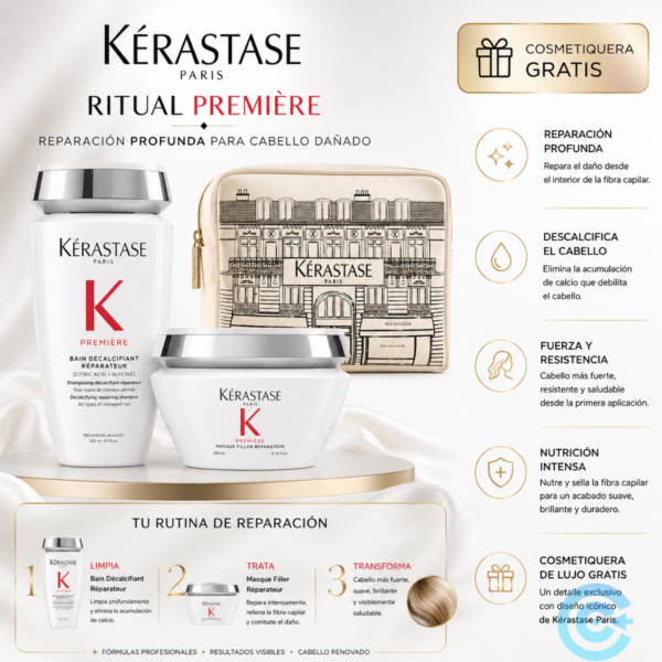 Kerastase Premiere Reparadora Shampoo Mascarilla Reparateur resultado cabello brillante y fortalecido