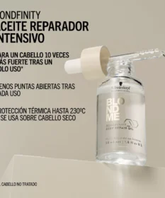 Aplicación nocturna del Aceite Reparador Intenso BlondMe en medios y puntas