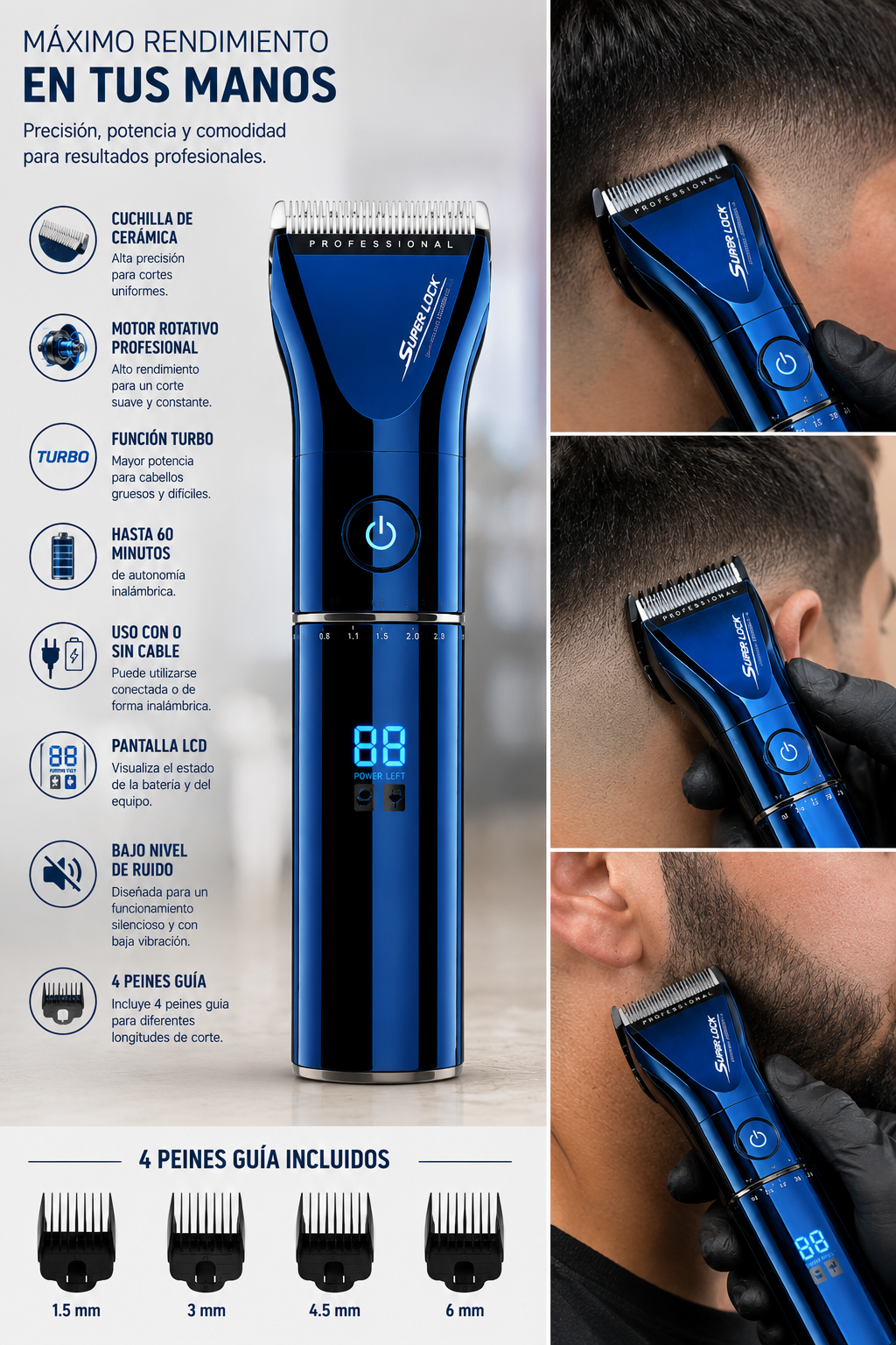 MAQUINA DE CORTE CABELLO SUPER LOOK SLP17 4 Motor Rotativo De La Maquina De Corte Cabello Super Look Slp17 Profesional.