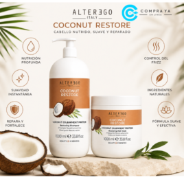 Cabello nutrido con SHAMPOO MASCARILLA COCO ALTER EGO KIT GRANDE.