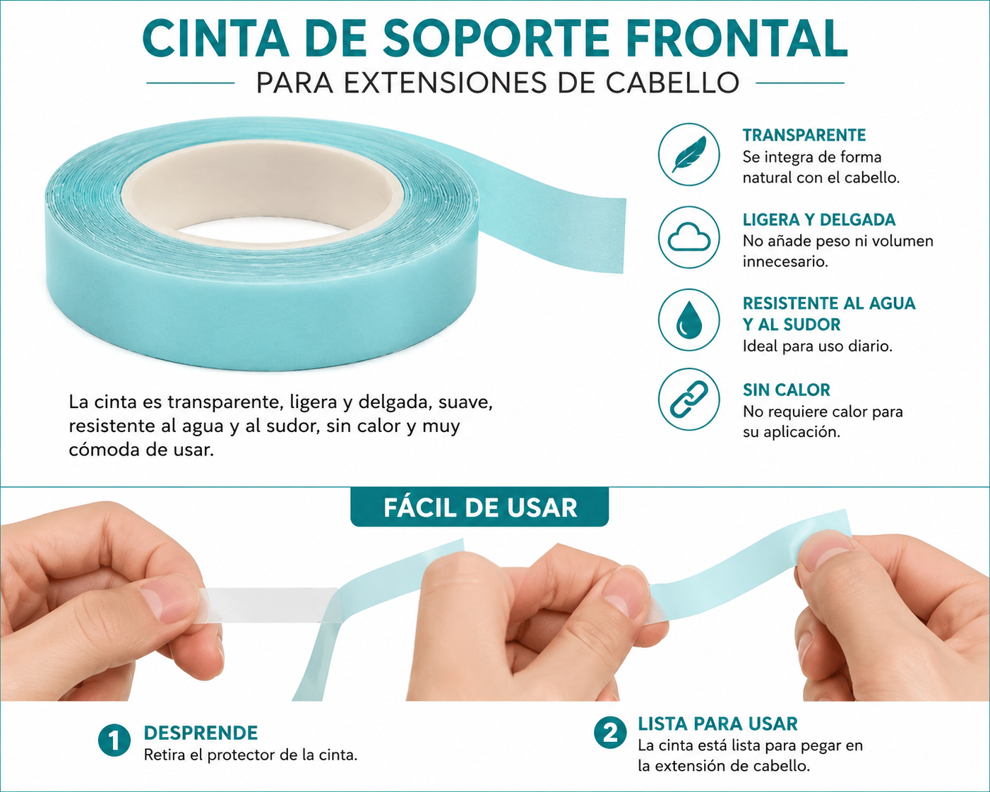 CINTA ADHESIVA EXTENSIONES DE CABELLO 2 Cinta Adhesiva Extensiónes De Cabello Con Alta Adherencia.