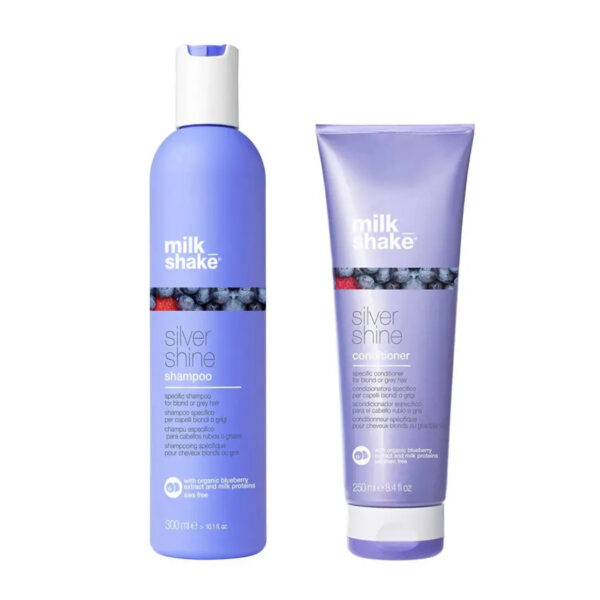 Milk_Shake Silver Shine Shampoo Acondicionador kit profesional antiamarillo para cabello rubio gris y blanco