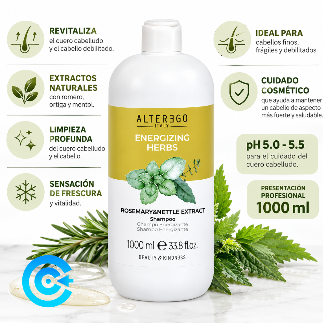 SHAMPOO ANTICAIDA HERBS ALTER EGO ENERGIZING 500ML 2 Energizing Herbs Alter Ego Cuidado Del Cuero Cabelludo