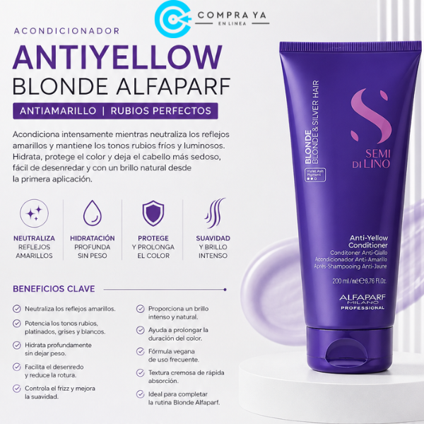 Resultado profesional con Acondicionador Antiyellow Blonde Alfaparf Antiamarillo.