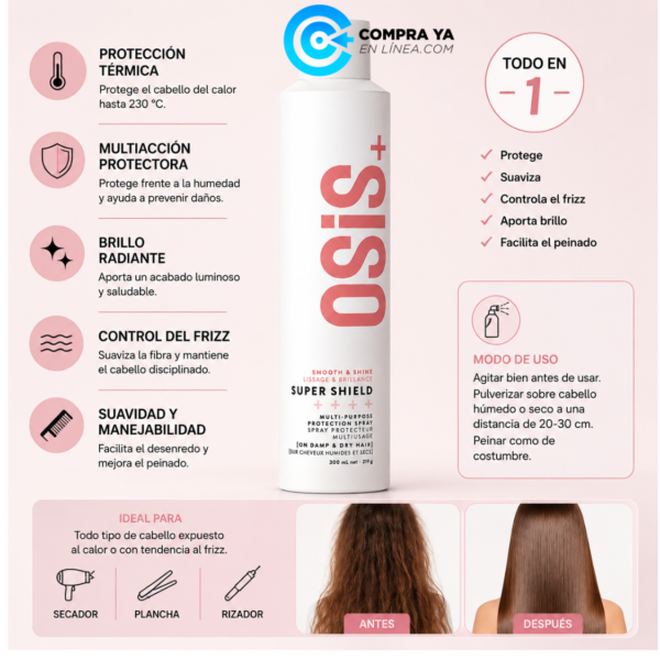 Spray OSiS Super Shield para proteger el cabello del calor.