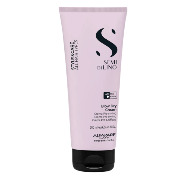 Blow Dry Cream Alfaparf Milano Semi di Lino Style&Care crema profesional para acelerar el secado y proteger el cabello del calor.