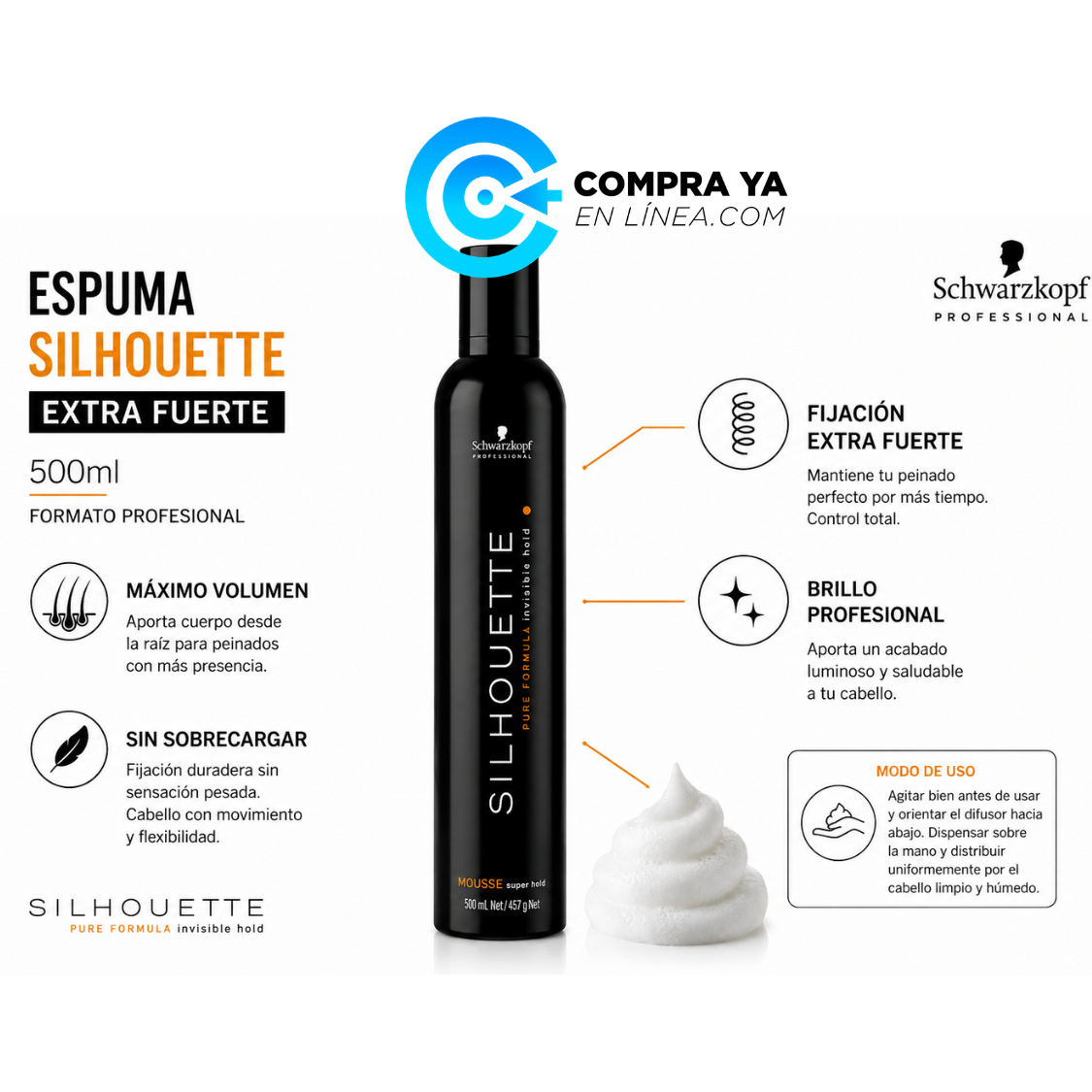 ESPUMA SCHWARZKOPF SILHOETTE 500ML EXTRA FUERTE 2 Fijación Extra Fuerte Con Espuma Schwarzkopf Silhoette 500Ml Extra Fuerte.