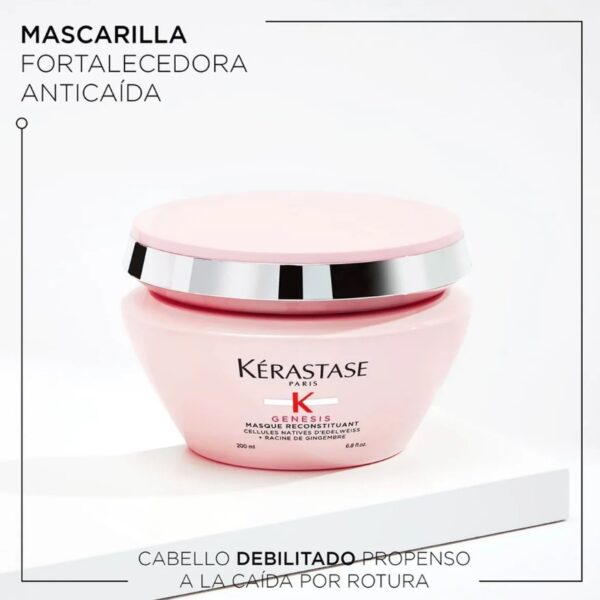 Mascarilla Kerastase Genesis Reconstituant fortalecedora reduce el quiebre del cabello.