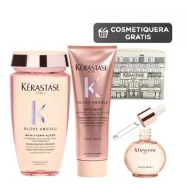 Kerastase Kit Gloss Absolu Shampoo Acondicionador Aceite rutina profesional anti frizz y brillo