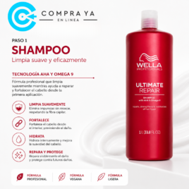 Wella Shampoo Ultimate Repair 1000ml para reparación del cabello dañado.