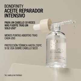 Aplicación nocturna del Aceite Reparador Intenso BlondMe en medios y puntas
