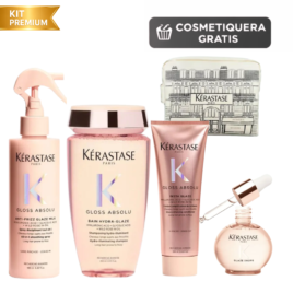 Kerastase Kit Completo Gloss Absolu Shampoo Acondicionador Spray Aceite rutina anti frizz y brillo intenso