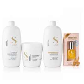 Kit Alfaparf Diamond Illuminating Profesional con shampoo 1000ml acondicionador 1000ml mascarilla 500ml aceite Cristalli Liquidi 15ml y cepillo