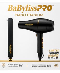 Kit Plancha Secador Babylisspro Edicion Nano Gold Con Plancha Nano Titanium Y Secador Profesional De 2000 Watts.