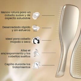 Cabello brillante después de usar Tangle Teezer Cepillo Desenredante Plateado Oro.