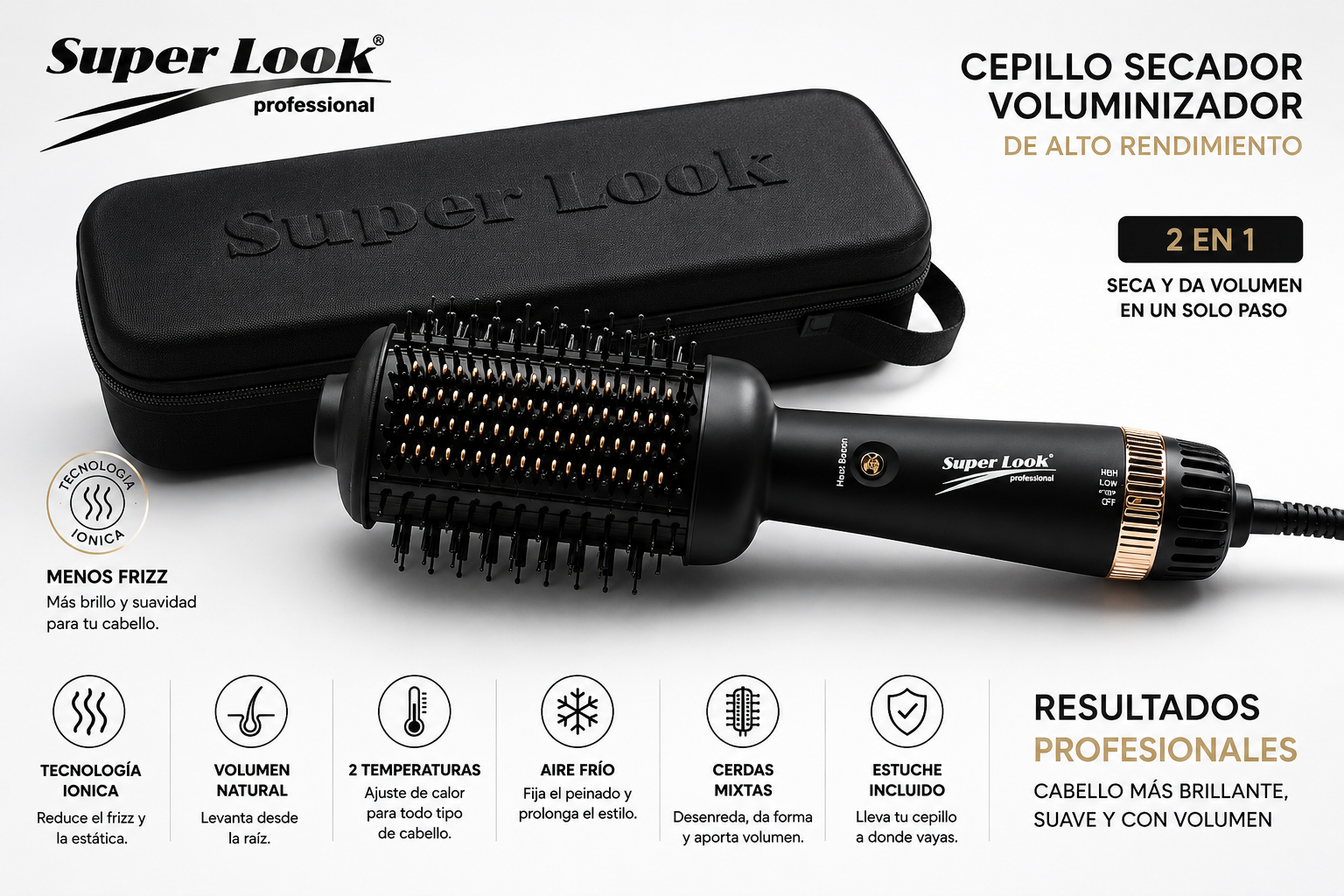CEPILLO SECADOR INFRAROJO ESTUCHE CERAMICO SUPER LOOK 2 Cepillo Secador Infrarojo Estuche Cerámico Super Look Con Tecnología Infrarroja.