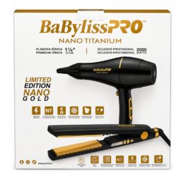Tecnología iónica del Kit Plancha Secador BabylissPro Edicion Nano Gold.