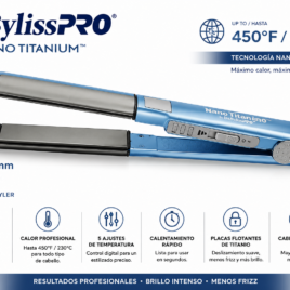 Plancha BabylissPro Nano Titanium 230°C utilizada en salón de belleza.