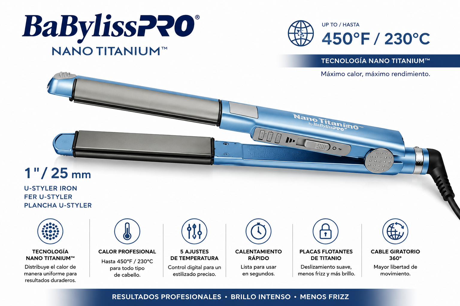 PLANCHA BABYLISSPRO NANO TITANIUM 230C 2 Plancha Babylisspro Nano Titanium 230°C Utilizada En Salón De Belleza.