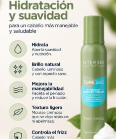 Espuma Whipped Cream Hydraday Alter Ego 75Ml Con Beneficios De Hidratación, Suavidad, Brillo Y Manejabilidad Del Cabello.