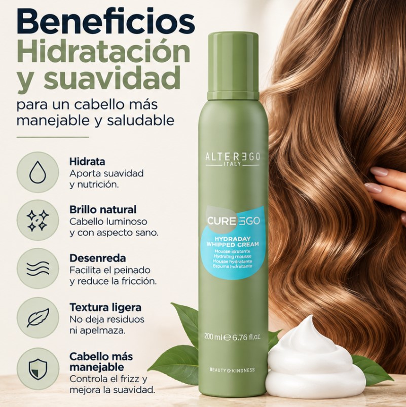ESPUMA WHYPPED CREAM HYDRADAY ALTER EGO 3 Espuma Acondicionadora Sin Enjuague Hydraday Alter Ego Italy.
