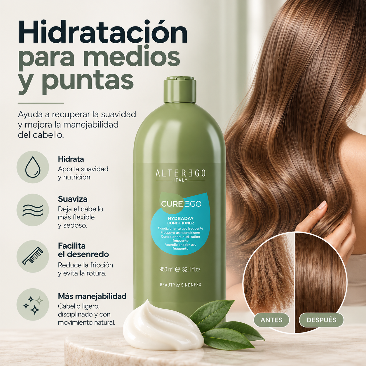 ACONDICIONADOR HYDRADAY ALTER EGO 950ML 3 Acondicionador Hidraday Alter Ego Para Hidratación De Medios Y Puntas.