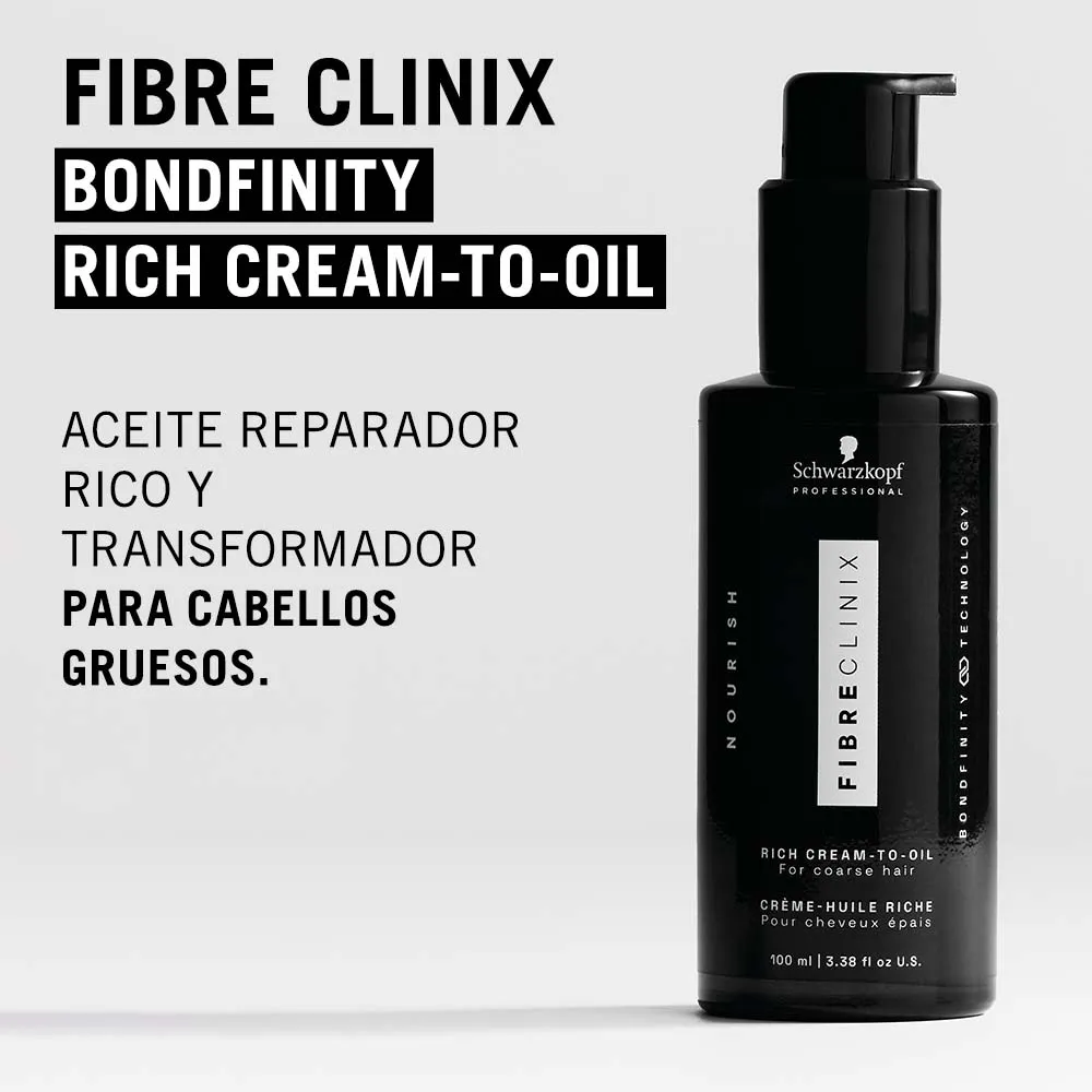 ACEITE FIBRE CLINIX BONDFINITY RICH CREAM-TO-OIL 100ML 3 Aceite Reparador Rico Y Transformador Fibre Clinix Bondfinity Rich Cream-To-Oil Para Cabellos Gruesos