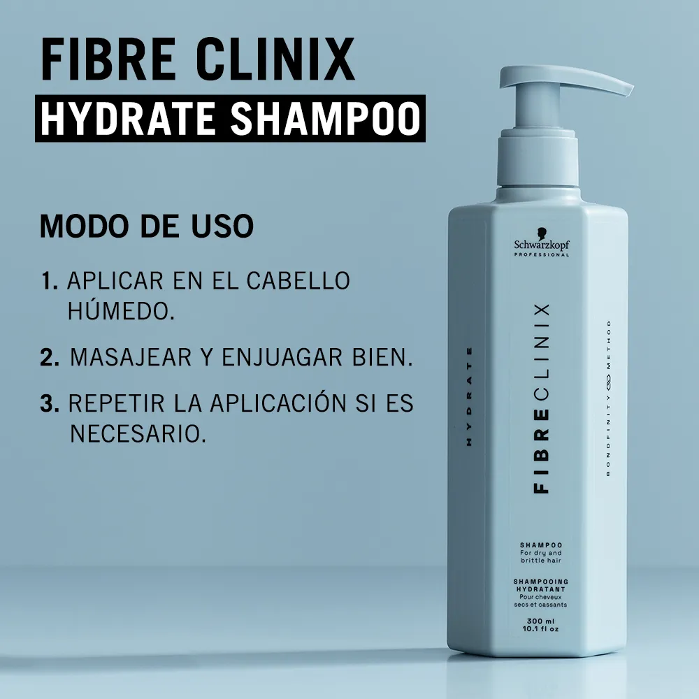 SHAMPOO FIBRE CLINIX HYDRATE HIDRATANTE 300ML 3 Modo De Uso Del Shampoo Hidratante Fibre Clinix Hydrate Aplicar En Cabello Húmedo Masajear Y Enjuagar
