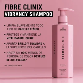 Beneficios del champú Fibre Clinix Vibrancy Protector del Color limpia el cabello teñido y protege la vitalidad del color