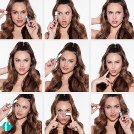 Modelo aplicando el Sérum de Pestañas fLASH Eyelash Serum en la línea superior de las pestañas