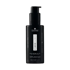 Aceite Fibre Clinix Bondfinity Rich Cream-to-Oil 100ml Schwarzkopf Professional frasco negro con dosificador sobre fondo blanco