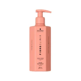 Acondicionador Fibre Clinix Fortify Reparador 250ml Schwarzkopf Professional envase con dosificador sobre fondo blanco