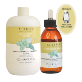 Kit Energizing Herbs Alter Ego Anticaída con shampoo y tratamiento revitalizante para cabello débil.