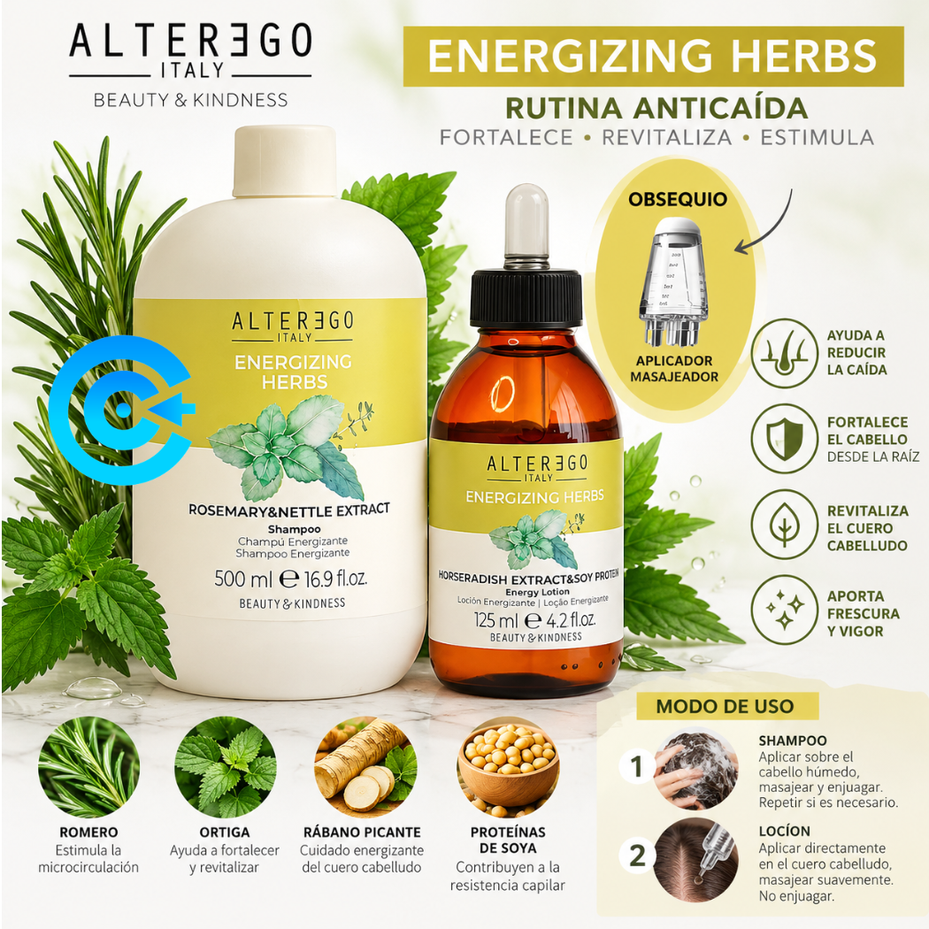 KIT ENERGIZING HERBS ALTER EGO ANTICAÍDA 2 Rutina Energizing Herbs Alter Ego Para Cabello Fino Y Frágil