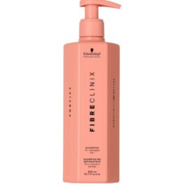 Shampoo Fibre Clinix Fortify Reparador 300ml Schwarzkopf Professional envase con dosificador sobre fondo blanco