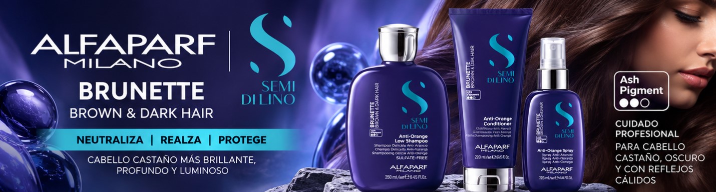 Alfaparf Semi Di Lino Brunette banner con línea Anti-Orange para cabello castaño y oscuro