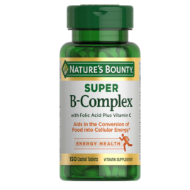 Complejo B Nature's Bounty Super B-Complex con ácido fólico y vitamina C, frasco de 150 tabletas recubiertas