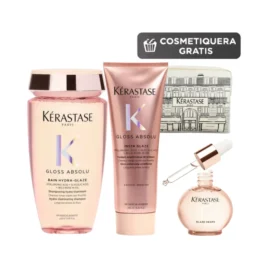 Kerastase Kit Gloss Absolu Shampoo Acondicionador Aceite rutina profesional anti frizz y brillo