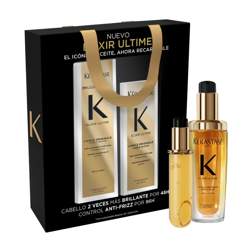 KIT KÉRASTASE ELIXIR ULTIME ACEITE 75 ML Y RECARGA 75 ML 1 Kit Kérastase Elixir Ultime Aceite 75 Ml Y Recarga 75 Ml, Envase Original