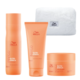 Kit Wella Nutri-Enrich shampoo 250 ml, acondicionador 200 ml y mascarilla 150 ml con cosmetiquera Wella de obsequio