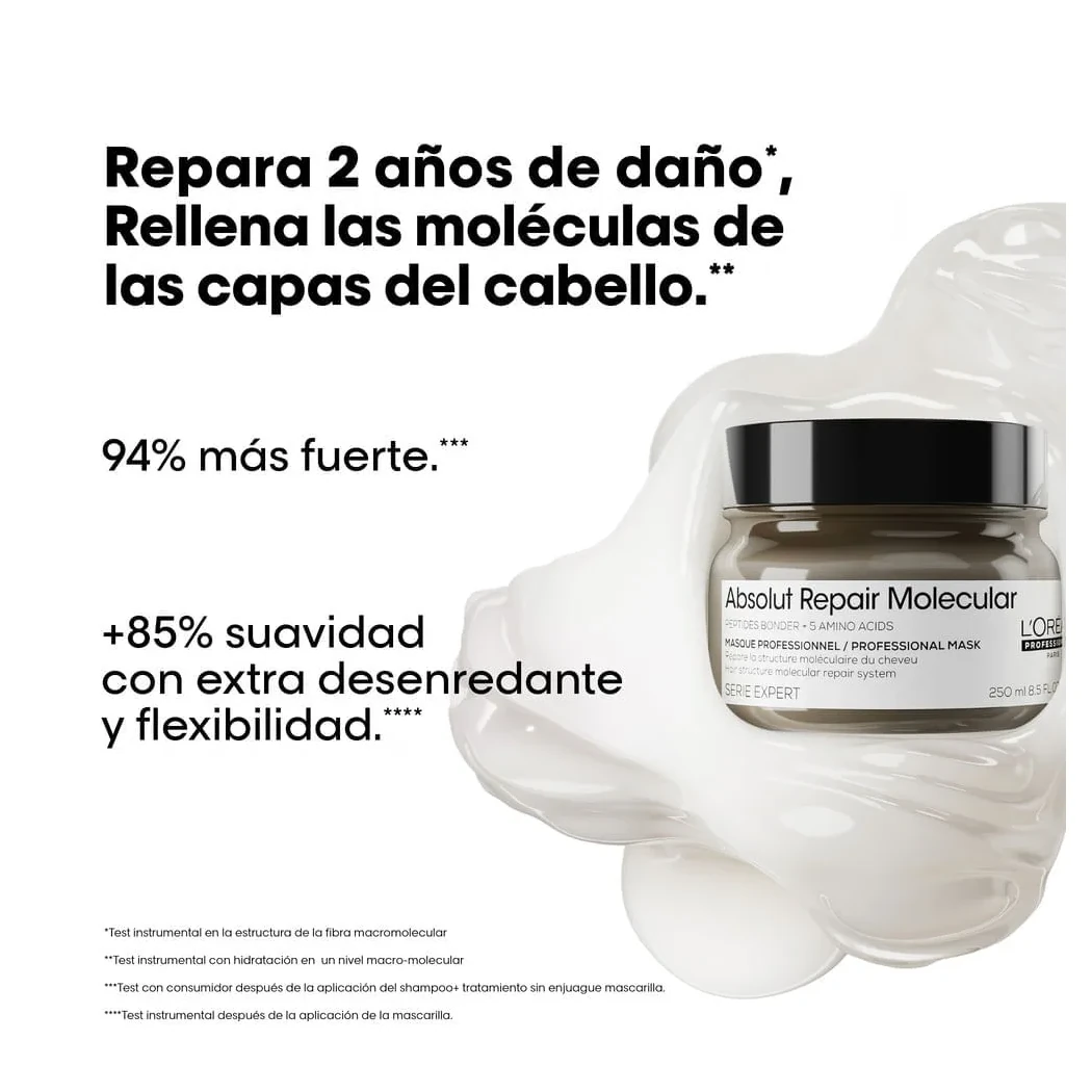 MASCARILLA L'ORÉAL PROFESSIONNEL ABSOLUT REPAIR MOLECULAR REPARADORA 250 ML 3 Componentes Y Activos De Mascarilla Absolut Repair Molecular L'Oréal Professionnel