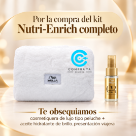 Obsequio por la compra del kit Wella Nutri-Enrich: cosmetiquera tipo peluche y aceite Oil Reflections viajero