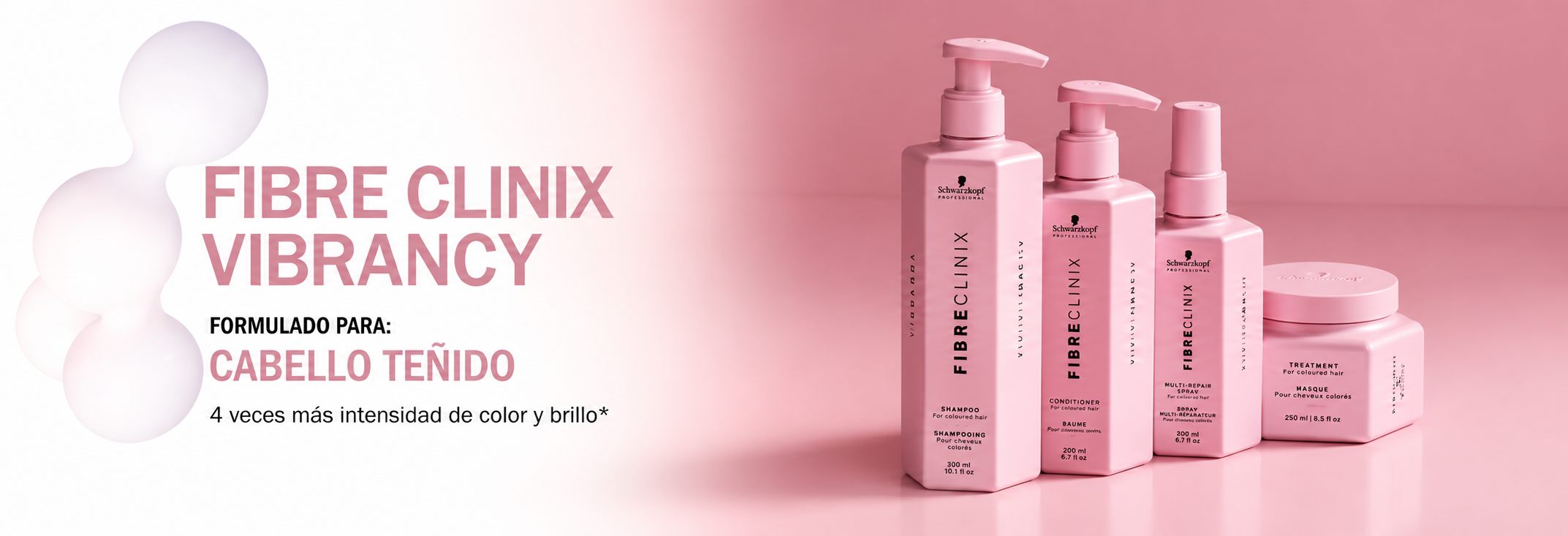 Fibre Clinix Vibrancy Schwarzkopf Professional para cabello teñido, con shampoo, acondicionador, spray y mascarilla