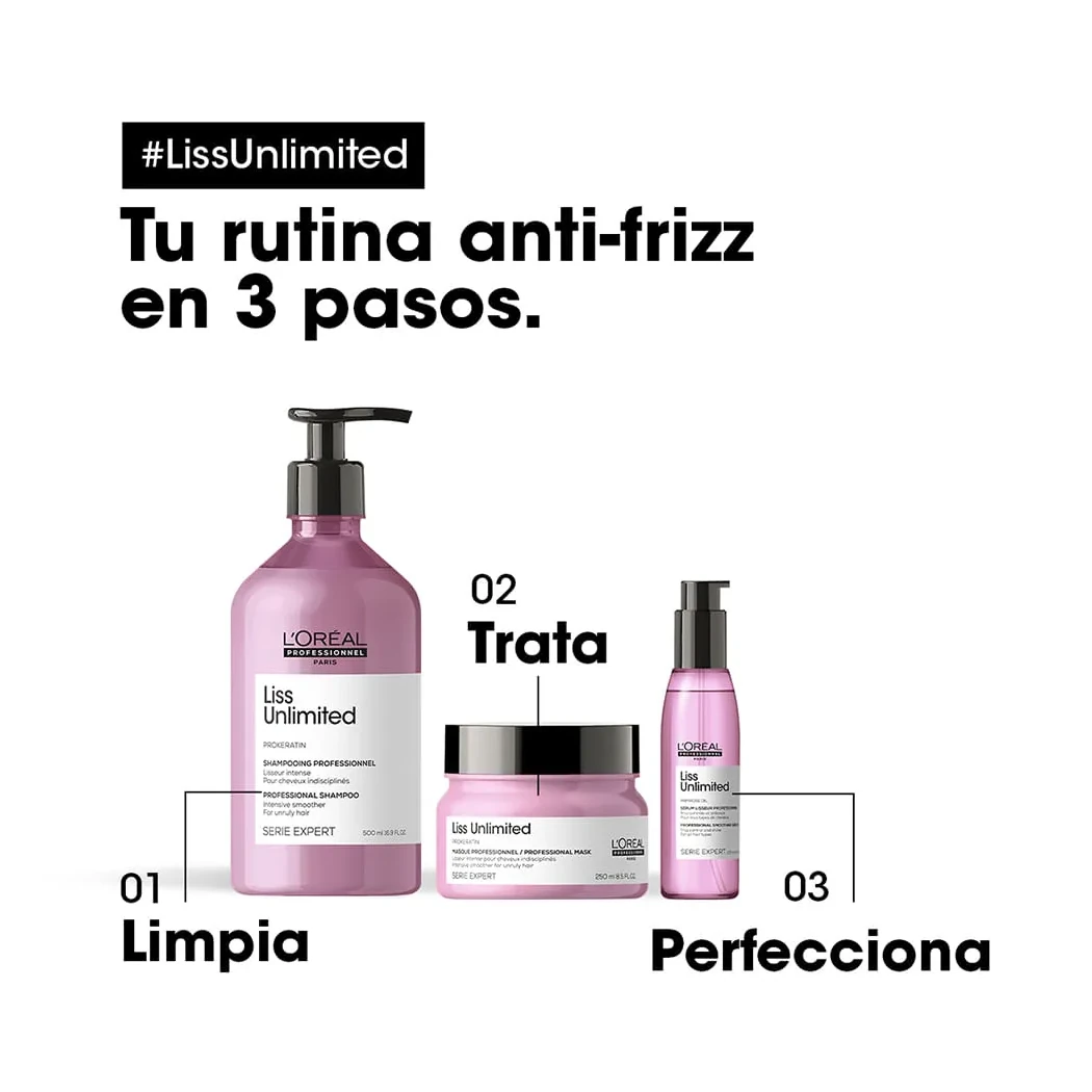 SÉRUM L'ORÉAL PROFESSIONNEL LISS UNLIMITED ANTIFRIZZ 125 ML 4 Rutina L'Oréal Professionnel Liss Unlimited Con Sérum Liss Unlimited