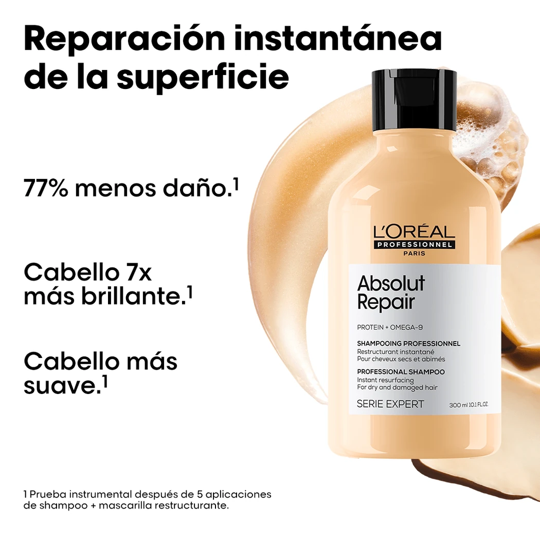 SHAMPOO L'ORÉAL PROFESSIONNEL ABSOLUT REPAIR CABELLO DAÑADO 300 ML 2 Vista 2 De Shampoo Absolut Repair L'Oréal Professionnel Para Cabello Dañado