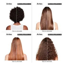 Antes y después de usar Shampoo Absolut Repair Molecular L'Oréal Professionnel en cabello dañado